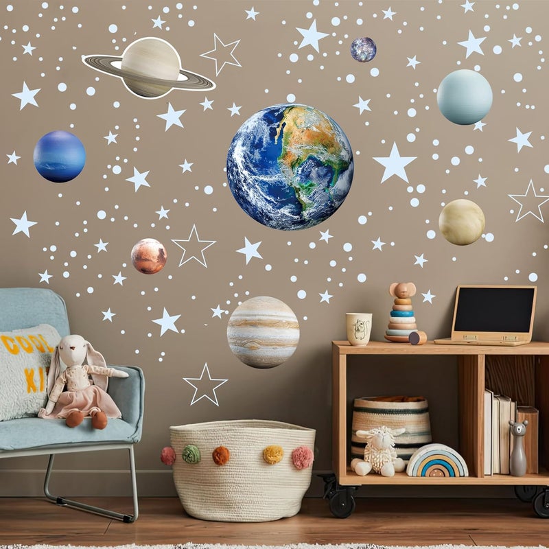 Robmoda Glow in The Dark Stars Solar System Wall Decals, The Earth Wall Stickers for Bedroom, Baby Nursery Planets Sticker Decoration for Ceiling (Blue) - Image 4